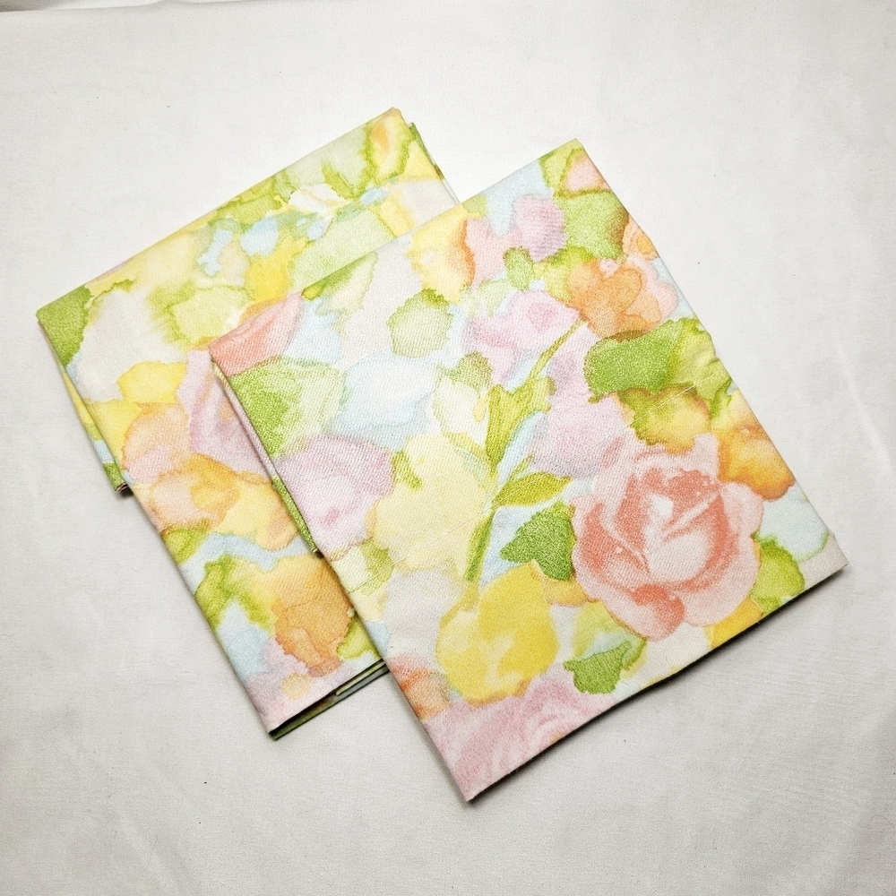 Vintage 70's Cannon Pair of Standard Pastel Floral Pillowcases